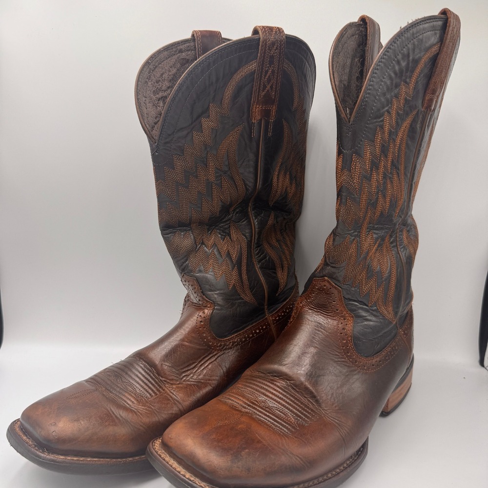 Ariat Mens Brown Black Leather Square Toe Western Cowboy Boots Stitch 10.5 D